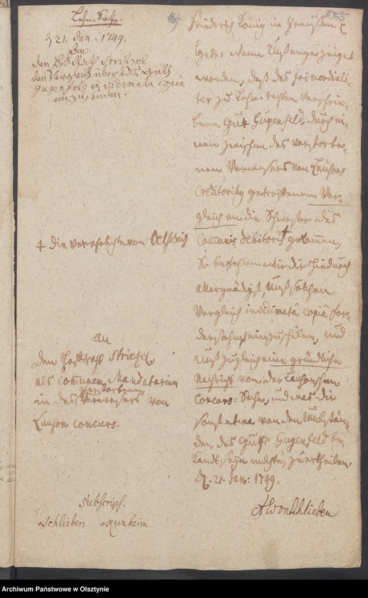 image.from.unit.number "Jugendfeldt [Gugenfeld] [Smolanek], H.[Haupt] A. [Amt] Osterode. Acta die angebliche Candicität dieses Gutes, um dessen Verleichung Georg Wilh. [Wilhelm] v. [von] Schierstaedt auf Schildeck den König gebeten hat"