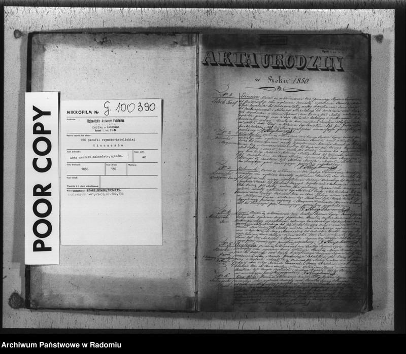 image.from.unit.number "Duplikat akt urodzonych, zaślubionych i zmarłych z parafii Głowaczew na rok 1850"