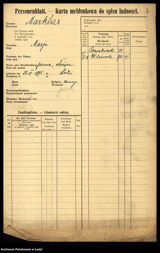 Obraz 9 z jednostki "[Spis ludności Łodzi] Markin - Marosińska"