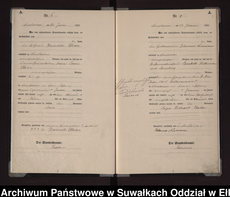 Obraz 8 z jednostki "Geburts-Haupt-Register des Königlich Preussischen Standes-Amtes Stadt Nicolaiken Kreis Sensburg"