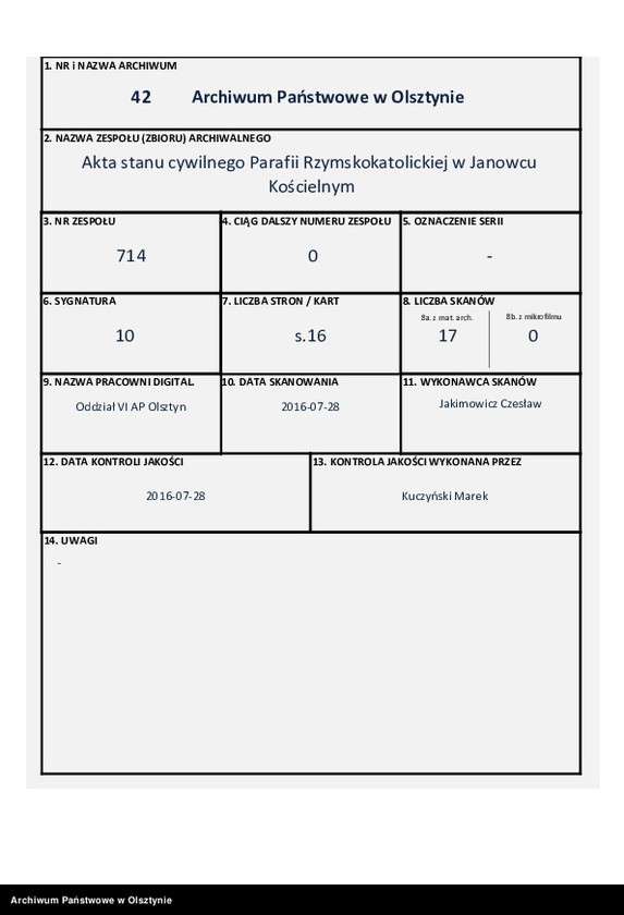 image.from.unit.number "Annexa Slubne z parafii Janowieckiey Obwodu Mławskiego z Roku 1833"