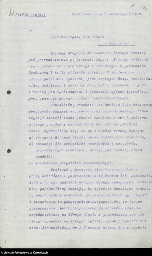 Obraz 10 z kolekcji "Akta do dziejów powstań śląskich i plebiscytu na Górnym Śląsku z lat 1918-1950 w zasobie Archiwum Państwowego w Katowicach"