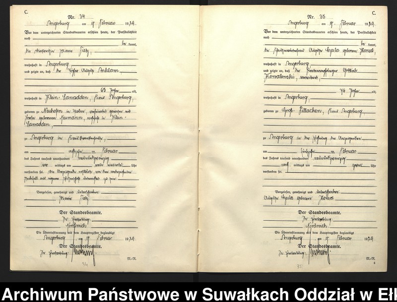 image.from.unit.number "C2. Sterbe = Register (Neben = Register) Standesamt Angerburg einschl. der Standesamtsbezirke Gross Strengeln, Kehlen und Prinowen]"