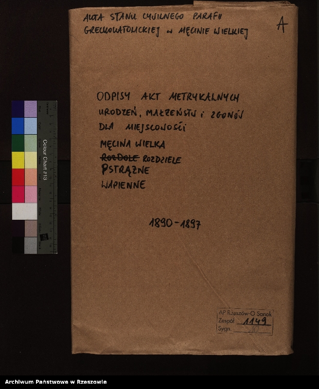 image.from.unit.number "Księga urodzeń, małżeństw i zgonów dla miejscowości Męcina Wielka, Rozdziele, Pstrążne, Wapienne"