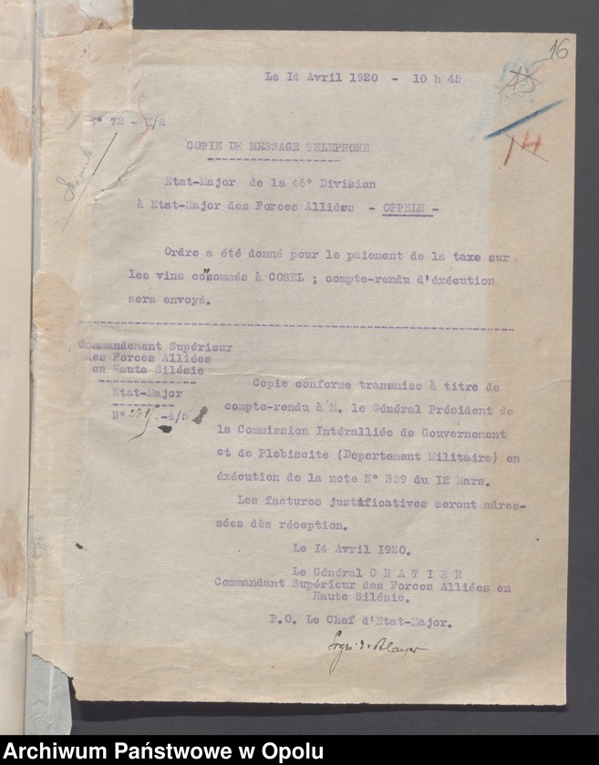 Obraz 17 z jednostki "Reparations civiles-Contentieux /Korespondencja i zarządzenia w sprawie odszkodowań cywilnych - sprawy sporne, wypadki, szkody/ 8.03 - 30.12.1920"
