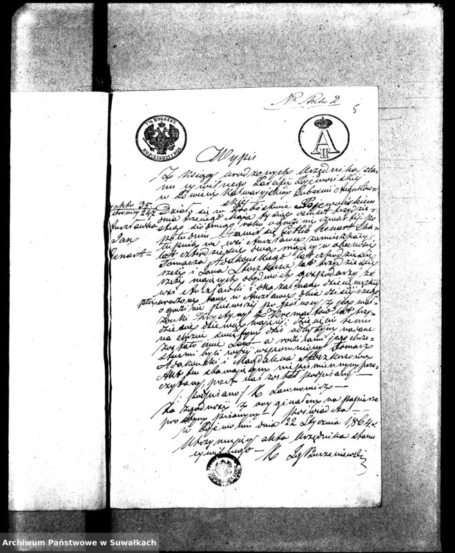 image.from.unit.number "Dowody do Aktów Małżeństw Parafii Ewang.-Augsburskiej Wiżajny za rok 1864"