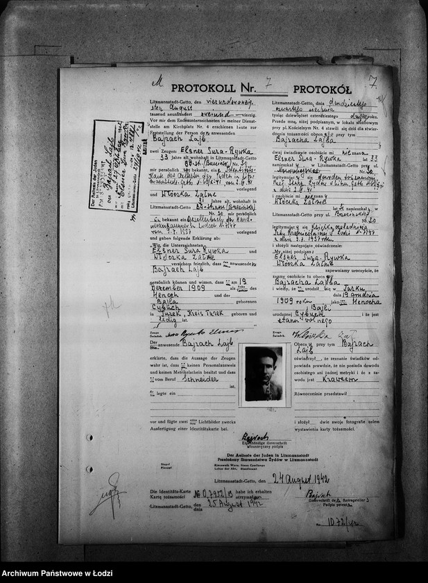 Obraz 10 z jednostki "[Protokoły stwierdzające na podstawie zeznań 2 świadków personalia i tożsamość osób ubiegających się o kartę tożsamości]"