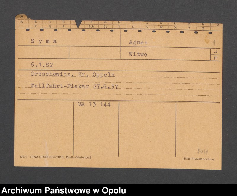 Obraz 3 z jednostki "[Syma Agnes, ur. 6.01.1882 r., zam. Groschowitz]"