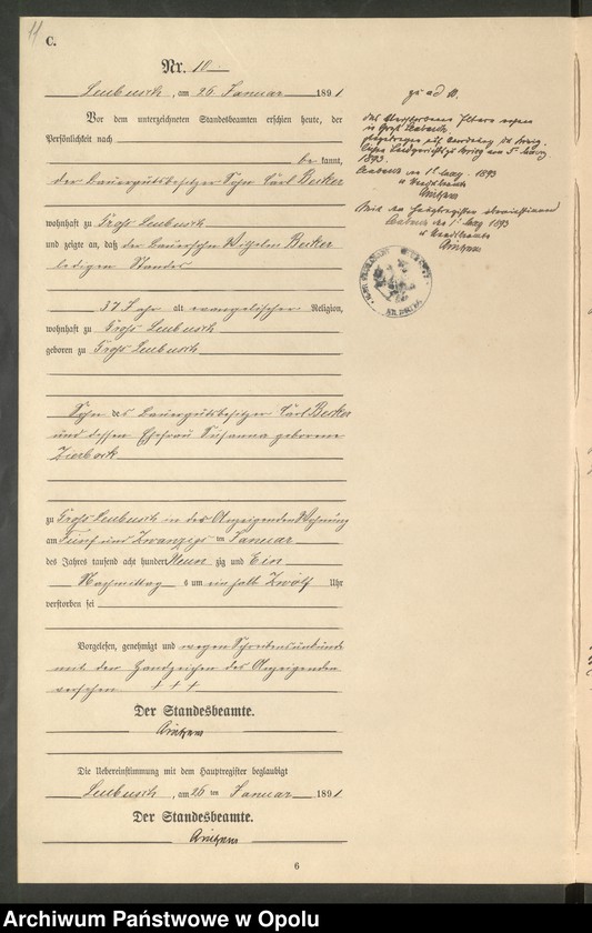 image.from.unit.number "Sterbe-Neben-Register Standes-Amt Leubusch 1891"