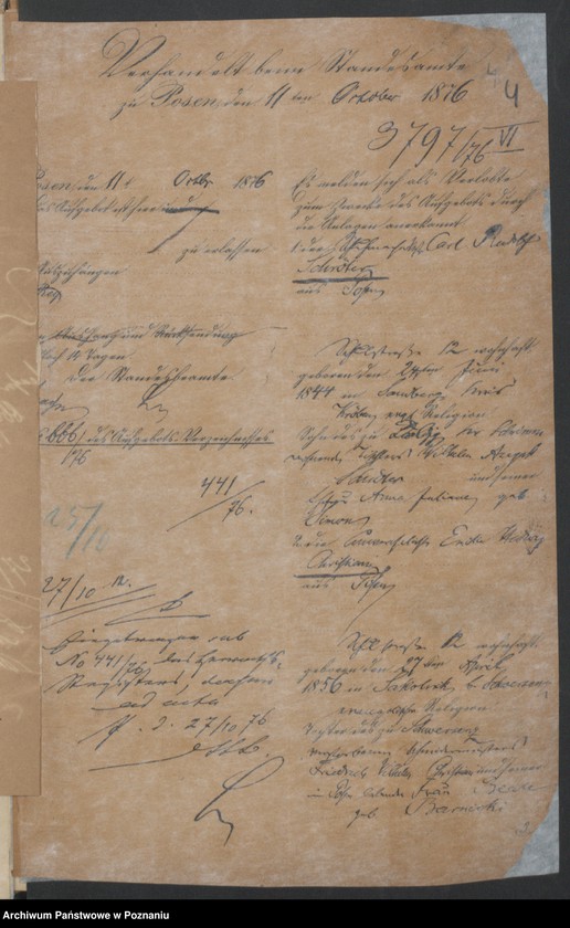 Obraz 6 z jednostki "Die von den Verlobten beigebrachten Urkunden zur Eheschliessung pro 1876"