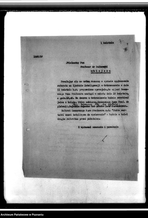 Obraz 11 z jednostki "Korespondencja dotycząca działalności Parafialnych Akcji Katolickich oraz organizacji kursów i zjazdów powiatowych inteligencji"