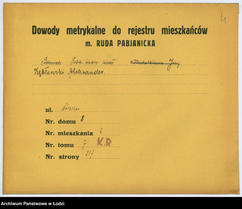 image.from.unit.number "Dokumenty do rejestru mieszkańców Rudy Pabianickiej. Kebsch Helena - Kühnel Olga"