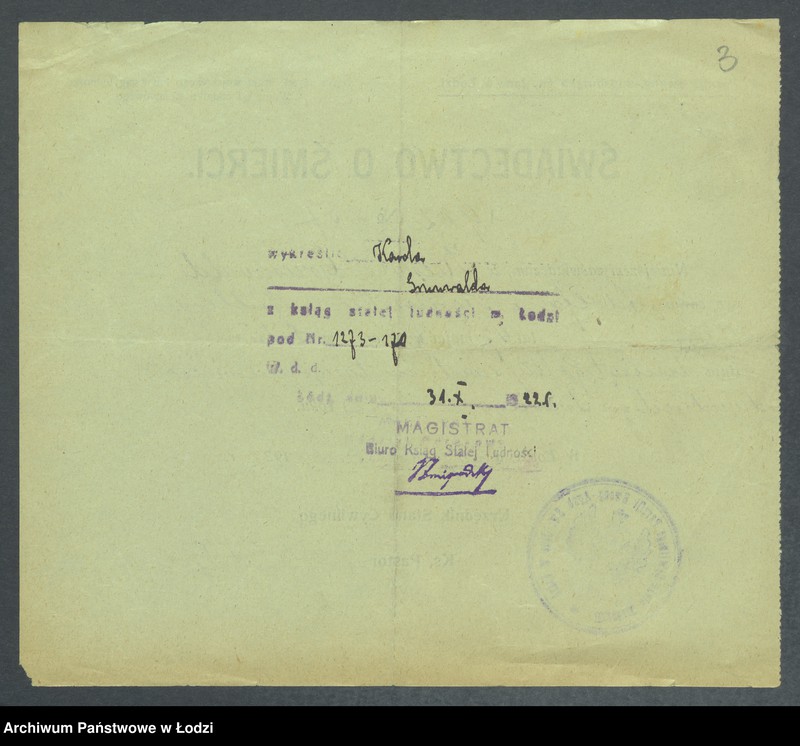 Obraz 5 z jednostki "Dowody metrykalne stałych mieszkańców m. Łodzi nr domu 1273-1274"