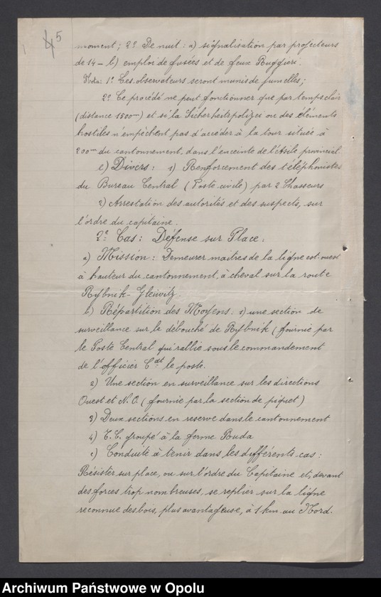 Obraz 7 z jednostki "/Plany obrony poszczególnych garnizonów przez oddziały wojsk francuskich na Górnym Śląsku na wypadek alarmu/"
