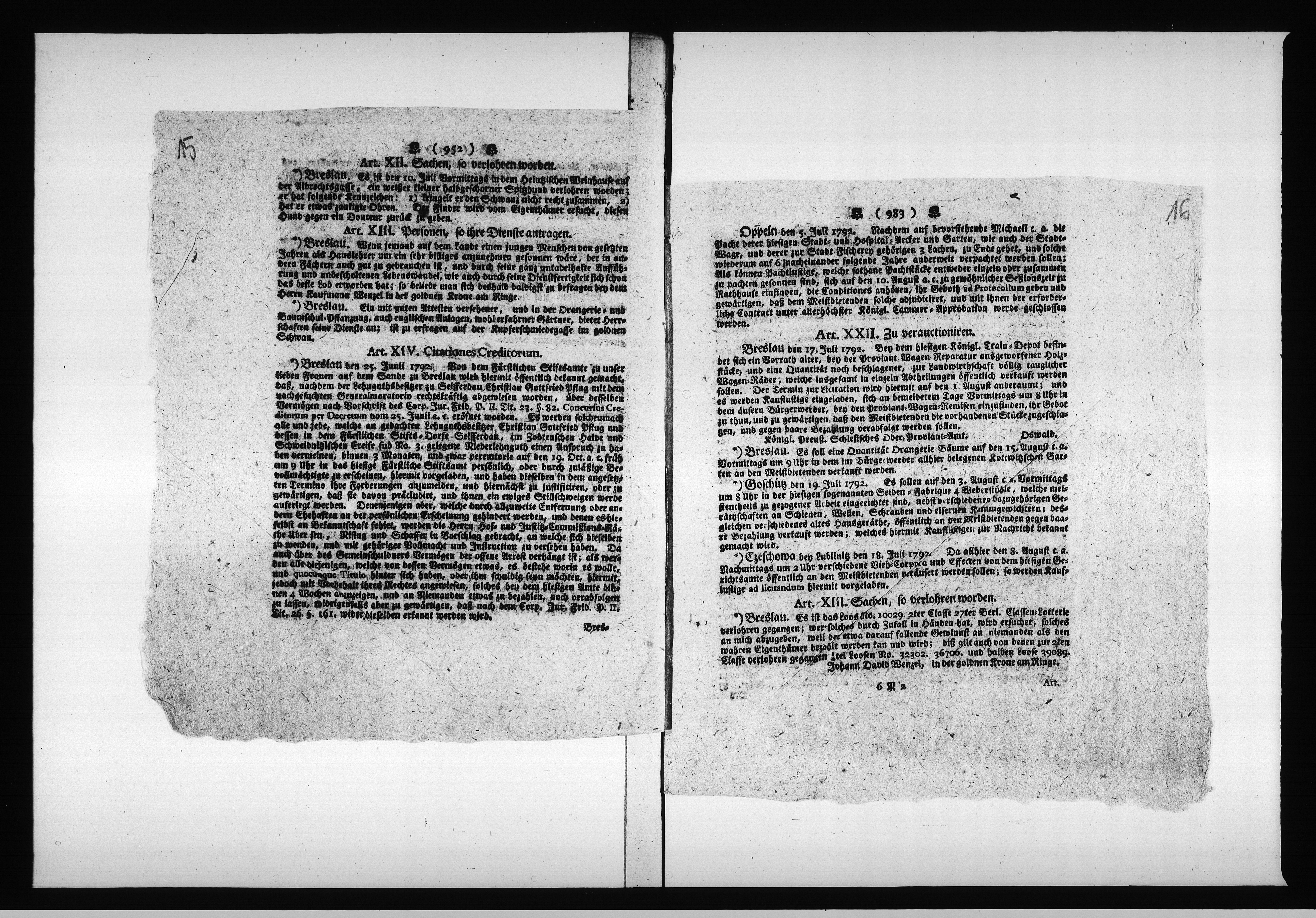 Obraz 16 z jednostki "Acta die Verpachtung derer Städtischen und Hospital Acker=Stücken betreffend. Vom 1792 bis März 1798 und von 1798 bis 1804 [...] Vol. III"