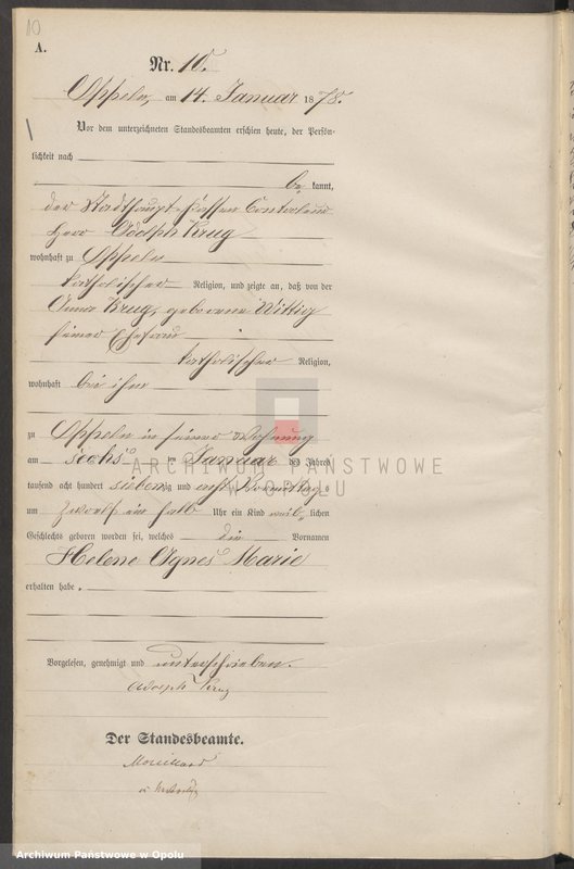 Obraz 14 z jednostki "Urząd Stanu Cywilnego w Opolu 1878 Rejestr Urodzeń Księga Miejscowa Nr 1 do 487"