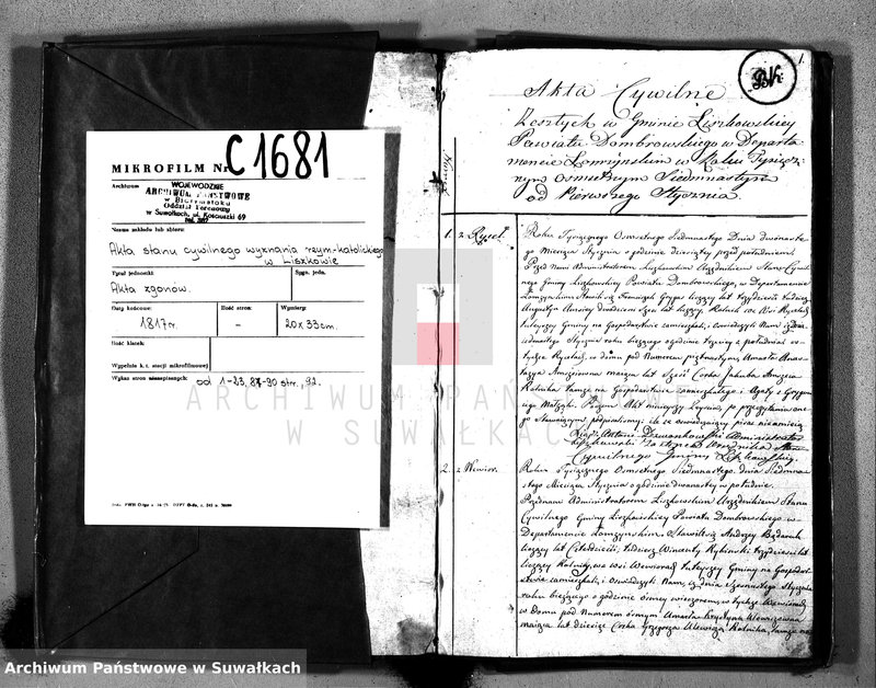 image.from.unit.number "Księga Aktów Zeyscia Urzędnika Stanu Cywilnego Gminy Liszkowskiey na Rok 1817 od 1 stycznia"