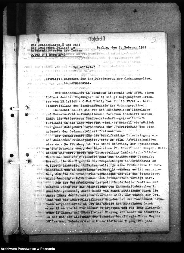 Obraz 9 z jednostki "Barackenbedarf der Ordnungspolizei - Posen: 1) Kraftwagenbaracke, 2) 2 Gefängnisbarakken, 3) 3 Baracke für Kaserne, 4) 7 - 1 Backere für Hermannstal"