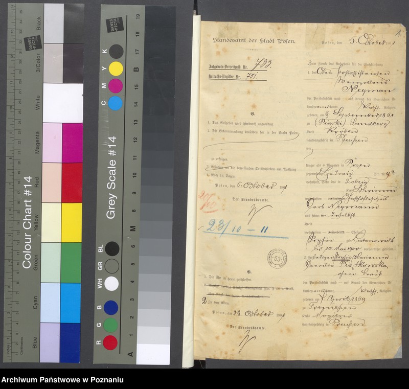 Obraz 3 z jednostki "Die von den Verlobten beigebrachten Urkunden zur Eheschliessung pro 1901. Vol XVI"