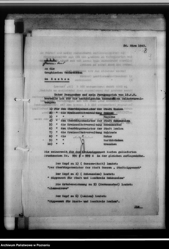 Obraz 13 z jednostki "[Korespondencja w sprawach organizacyjnych, sprawozdanie z działalności] Kreissippenamt Gnesen [Gniezno]"