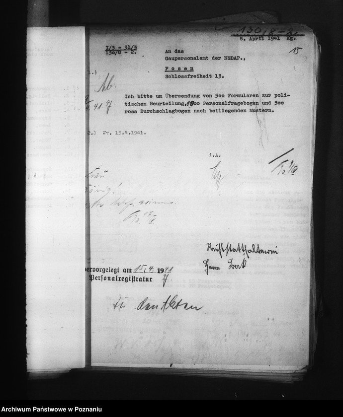 Obraz 19 z jednostki "Überprüfung und Erfassung der Angestelten. Polnische Angestellten des Reichsarchivs und im Referat der Statistik"