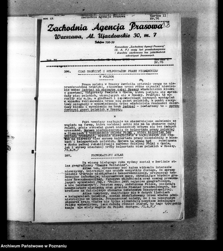 Obraz 16 z jednostki "Biuletyny Zachodniej Agencji Prasowej i Prasowej Agencji Młodych Obozu Zjednoczenia Narodowego"