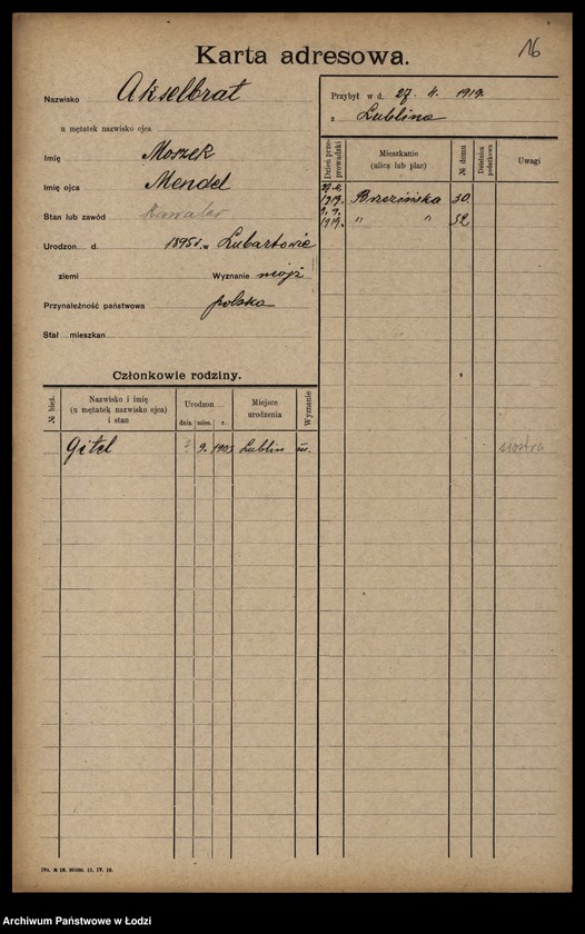 Obraz 18 z jednostki "[Spis ludności Łodzi] Akimow - Alperin"