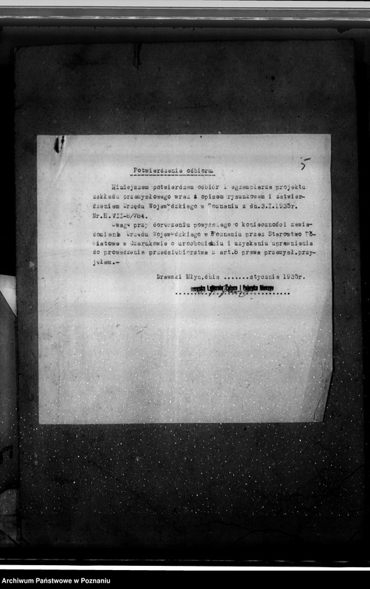 Obraz 9 z jednostki "Zatwierdzenie zakładu przemysłowego /stolarni mechanicznej/ Firma Drawska Lejarnia Żelaza w Drawskim Młynie pow. czarnkowski"