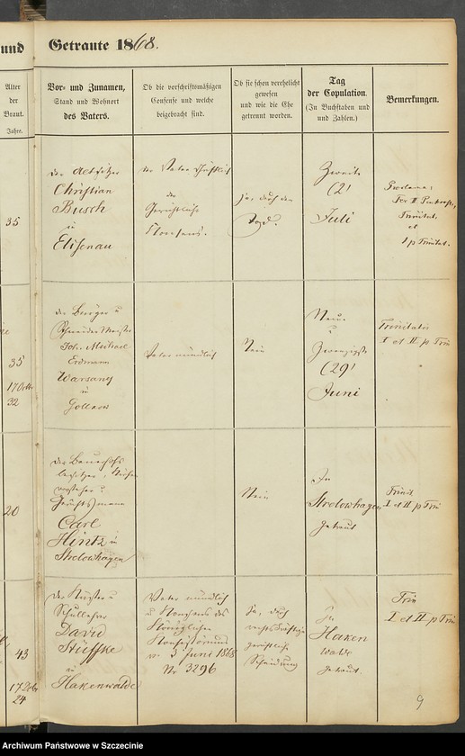 image.from.unit.number "Register der in der Stadt Gollnow Aufgebotenen und Getrauten."