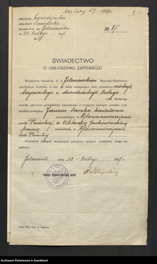 image.from.unit.number "Aneksy do aktów zaślubionych par. puńskiej z roku 1927"