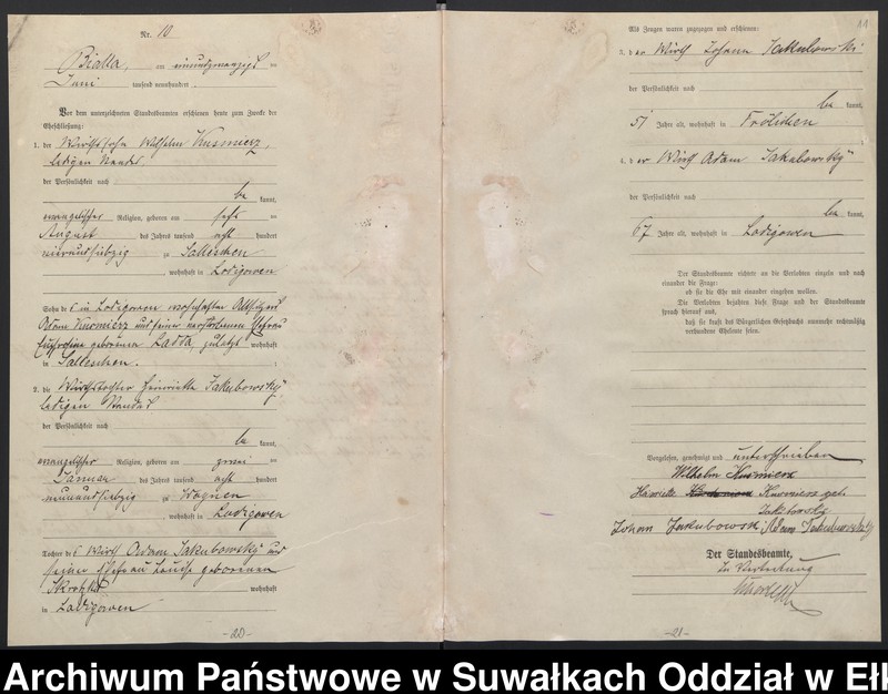 image.from.unit.number "Heiraths-Haupt-Register des Königlichen Preussischen Standes-Amtes Belzonzen Kreis Johannisburg"