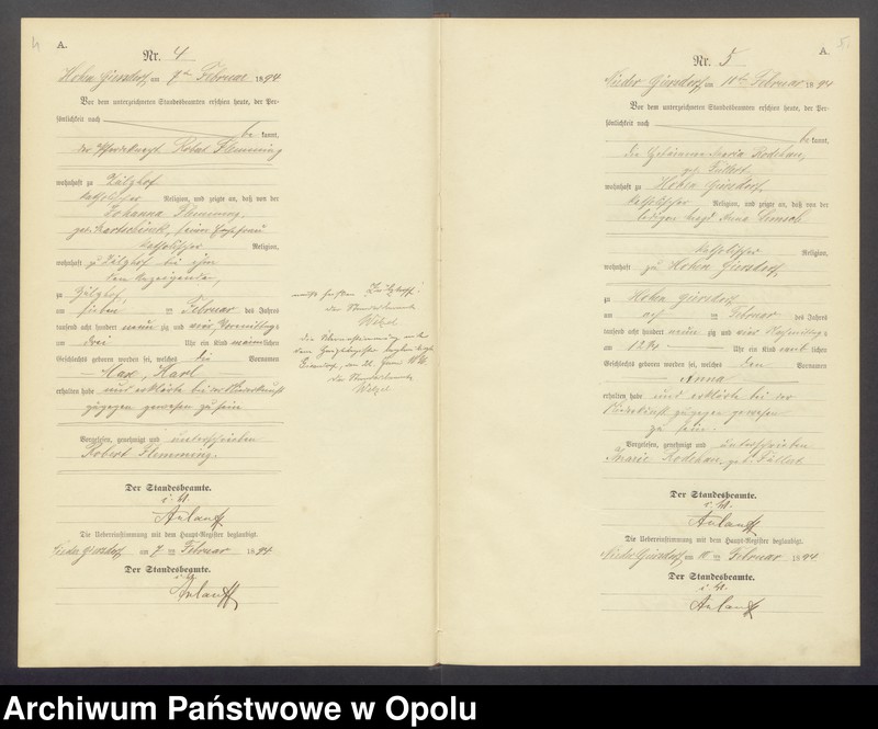 image.from.unit.number "Geburts-Neben-Register Standesamts Hohen-Giersdorf pro 1894"