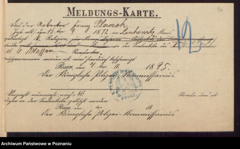 Obraz 16 z jednostki "Die von den Verlobten beigebrachten Urkunden zur Eheschliessung pro 1895"