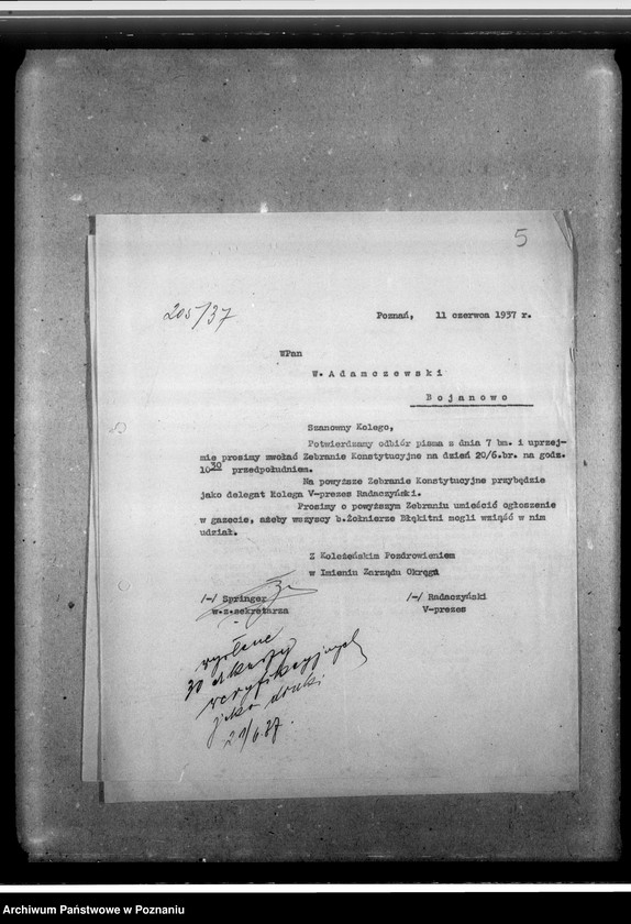 Obraz 9 z jednostki "Sprawy organizacyjne i personalne - członkowie zarządu, korespondencja"