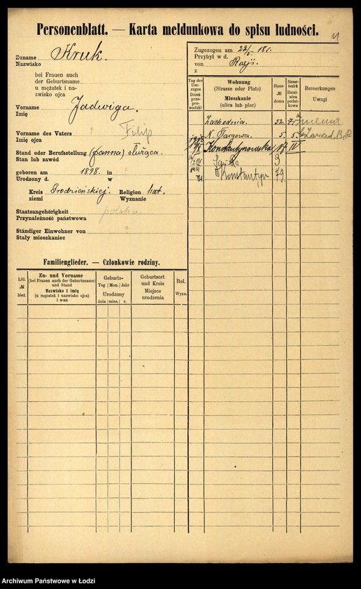 Obraz 13 z jednostki "[Spis ludności Łodzi] Kruk - Krol"