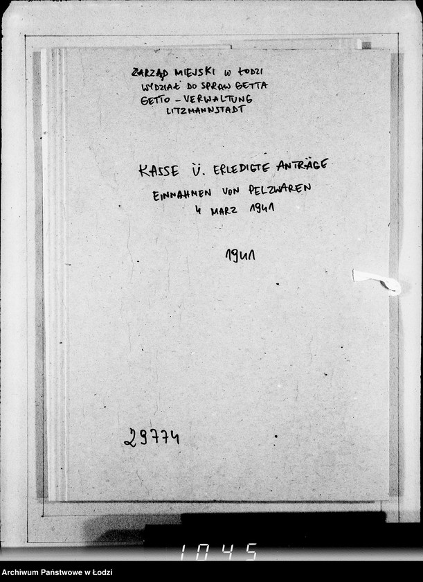 Obraz 4 z jednostki "Kasse u.Erledigte Anträge. Einnahmen von Pelzwaren"