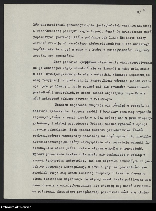 image.from.unit.number "Referat o sytuacji wewnętrznej we Francji po zawarciu zawieszenia broni z Niemcami (Autora nie ustalono, na pierwszej stronie napis - S. Elka)"