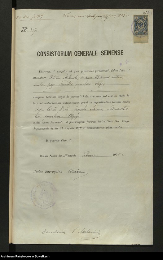 image.from.unit.number "Aneksa [do akt małżeństw] par. [rzymskokatolicka] Kaletnik 1905"