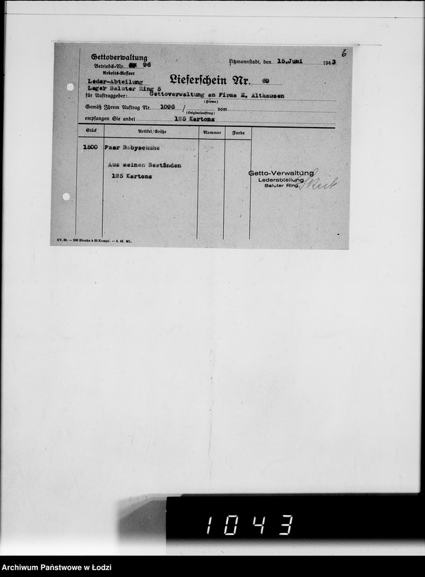 Obraz 10 z jednostki "Auftrag Nr 1096 100.000 Paar Baby-Hausschuhe"