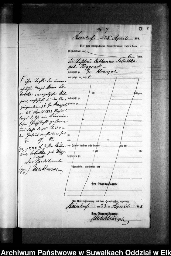 image.from.unit.number "Sterbe-Neben-Register des Preussischen Standes-Amtes Gr. Strengeln Kreis Angerburg"