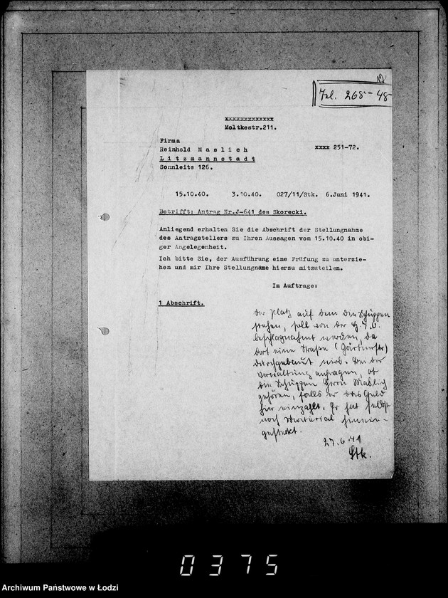 Obraz 16 z jednostki "J. 641-660.[Wnioski Żydów z Getta o zwrot należności za pracę lub towar wzięty na kredyt]"