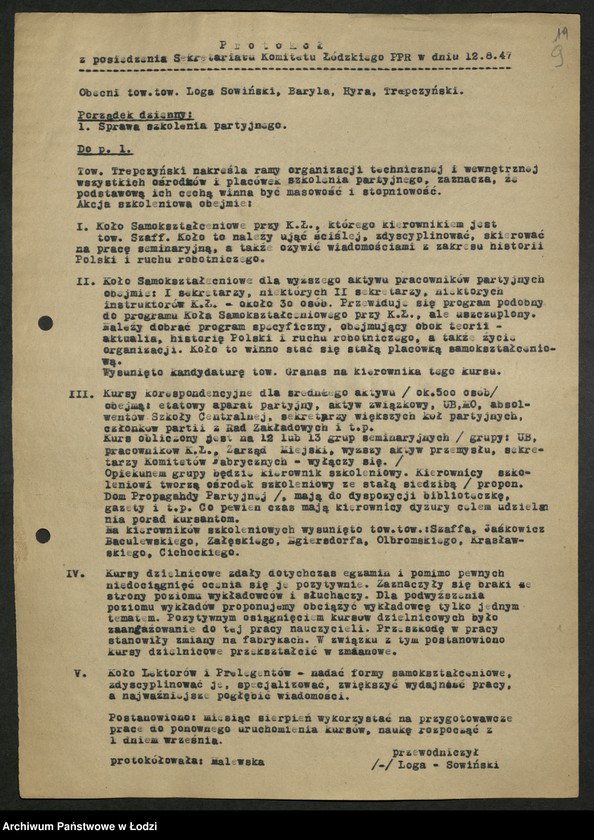 Obraz 10 z jednostki "Protokoły z posiedzeń Sekretariatu KŁ"