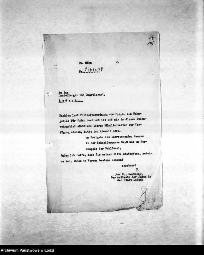 Obraz 17 z jednostki "[Korespondencja PSŻ w sprawie przesiedlenia Żydów do getta, zajmowania mieszkań i publicznych lokali, zamknięcia getta]"