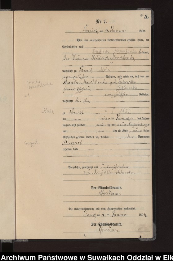 image.from.unit.number "Geburts-Neben-Register des Königlichen Preussischen Standes-Amtes Gneist Kreis Lötzen"