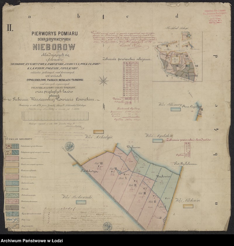 Obraz 2 z jednostki "Pierworys pomiaru dóbr prywatnych Nieborów składających się z folwarków Nieborów, Zygmuntów, Łasieczniki, Jasionna, Wólka Łasiecka, Kaczew, Polesie, Chyleniec ... oraz przyległych lasów ..."