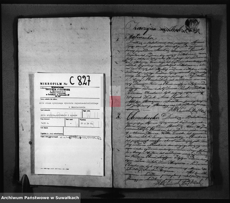 image.from.unit.number "Księga Duplikat z Roku 1839 Parafij Bakałarzewskiey przeznaczony do Archiwum Hipotecznego"