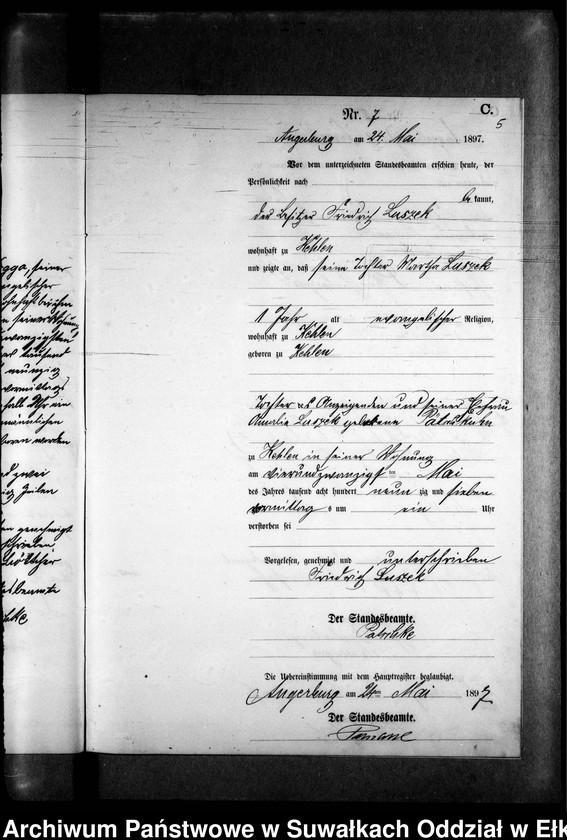 image.from.unit.number "Sterbe-Neben-Register des Preussischen Standes-Amtes Kehlen Kreis Angerburg"