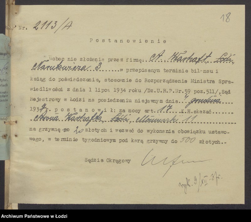 Obraz 20 z jednostki "Aron Warhaft - sprzedaż towarów manufakturowych i przędzy"