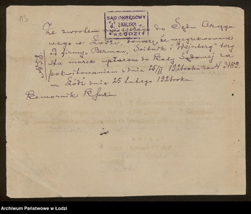 Obraz 15 z jednostki "Walerauch, Srebnik, Wajnberg- handel przędzą"