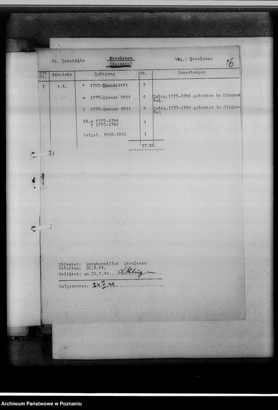 Obraz 20 z jednostki "Einziehungsprotokolle [ksiąg kościelnych] Kreis Jarotschin [powiat jarociński]"